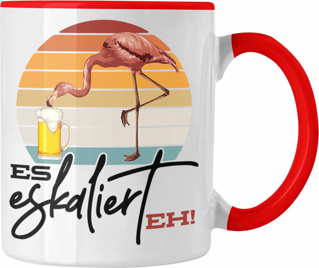Trendation - Es Eskaliert Eh Tasse Flamingo Geschenk Lustige Tasse mit Spruch Büro (Rot)