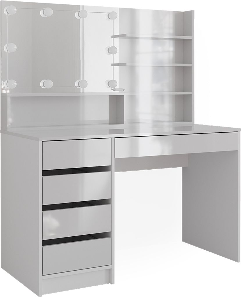 Schminktisch Vicco Sherry Weiß 120 cm mit LED Beleuchtung, und Spiegelregal, Model 41292