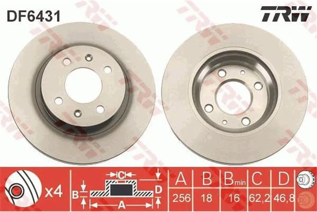 Jeu de disques de frein avant 256mm TRW pour HYUNDAI i20 essence diesel