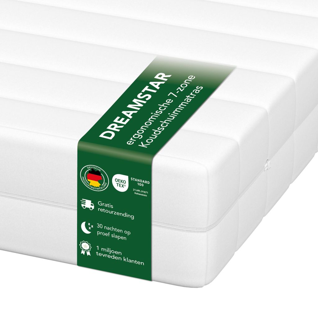 Ergonomische koudschuimmatras met 7 zones | 90 x 190 cm | Productafbeelding 