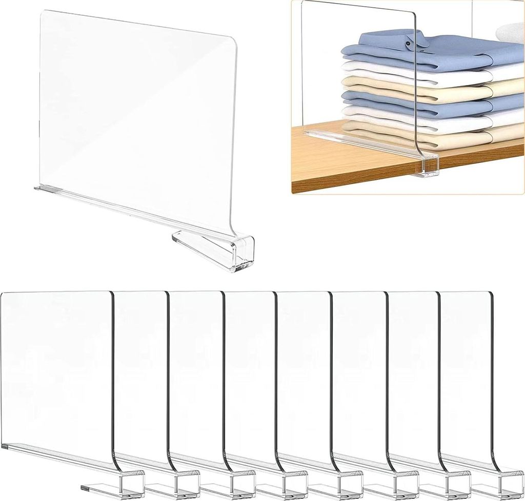 Transparente Acryl-Plankverteilung - 8 Stück - 30 x 20 cm - Multifunktional - Für Kleiderschrank, Schlafzimmer, Küche, Schränke - Organisation