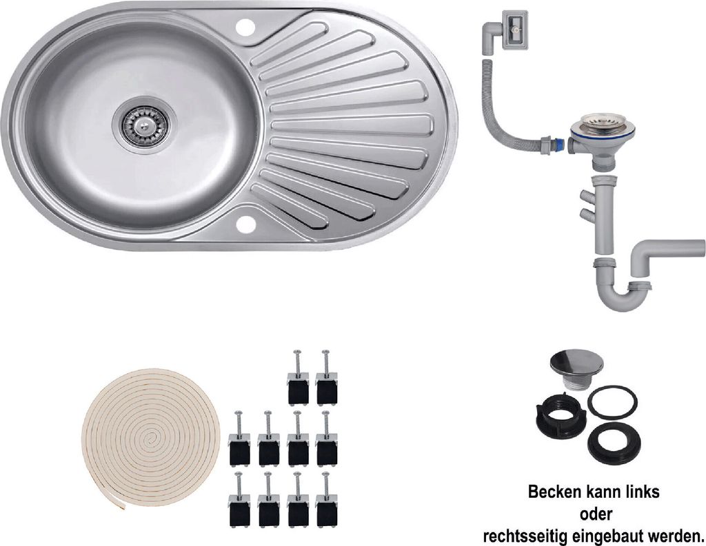 Edelstahl-Einbauspüle 78 x 48cm Küchenspüle reversible Produktbild 