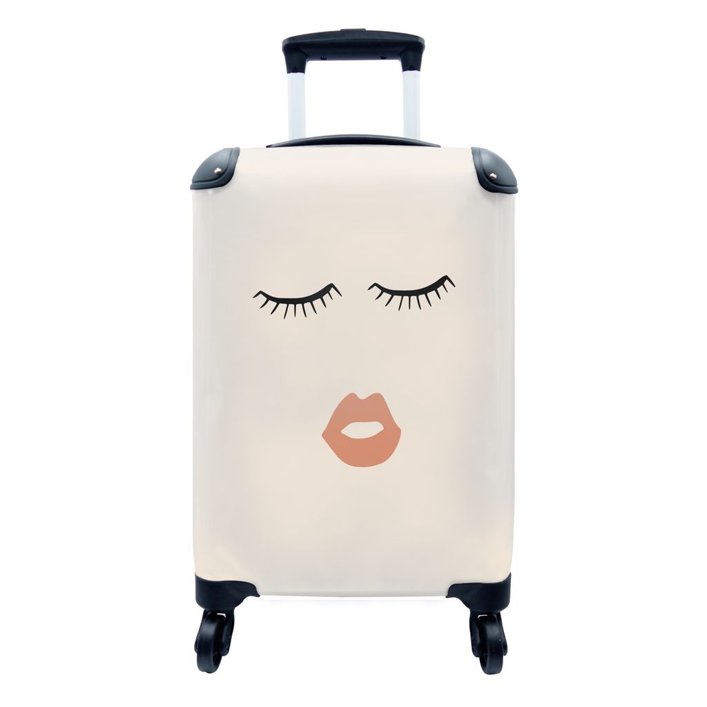 MuchoWow Koffer Handgepäck Trolley Rollkoffer Kleine Reisekoffer mit 4 Rollen - Pastell - Augen - Lippen - Cabin Size < 55x40x23 cm & 55x40x20 c...