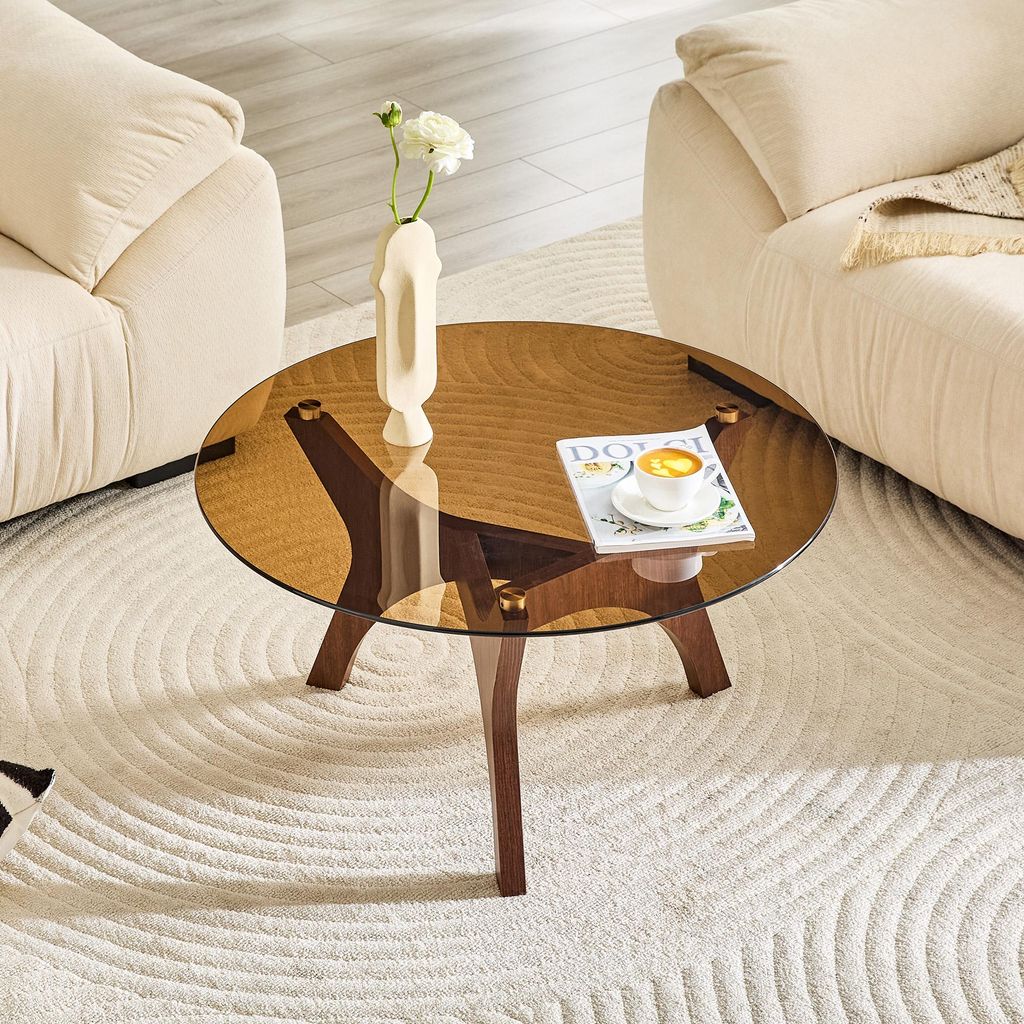 STILVORA Couchtisch rund mit Bernstein-Glasplatte, Produktbild 