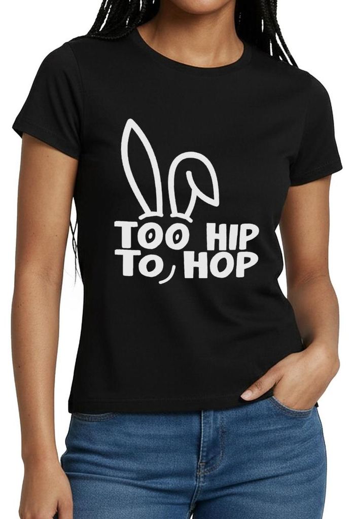 Spreadshirt Too Hip To Hop Osterhase Wortspiel Ostern Frauen T-Shirt, XXL, Schwarz