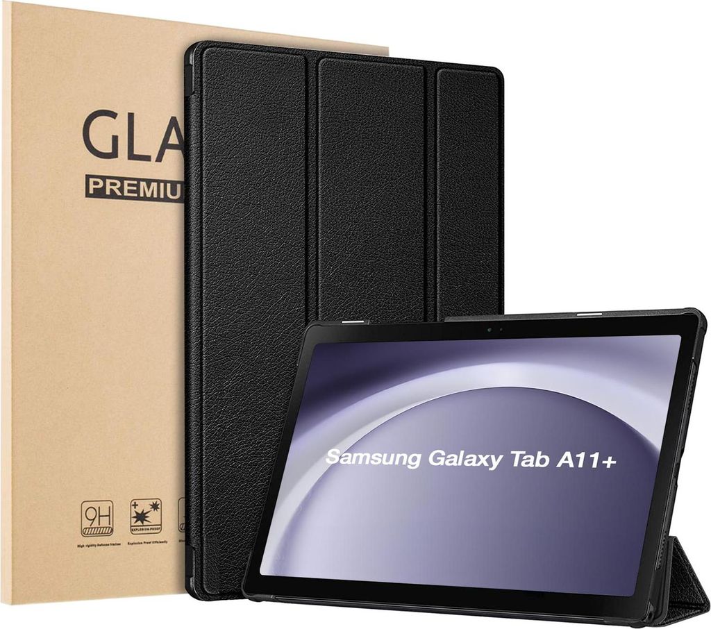 Schutzhülle + 2x 9H Display Glas für Samsung Galaxy Tab A11+ 2025 11 Zoll Cover Case Schutz Tablet Farbe: Schwarz