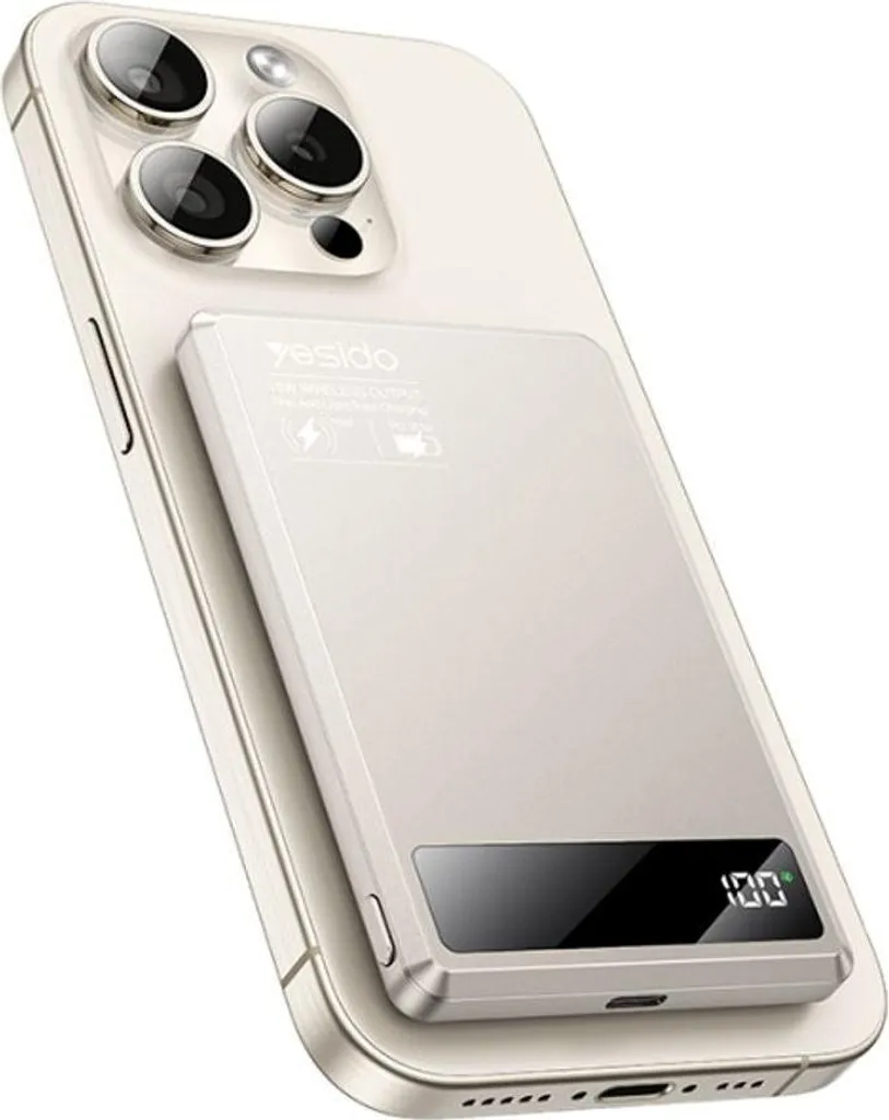Chargeur sans fil magnétique 5000 mAh Yesido Power Bank Slim Beige