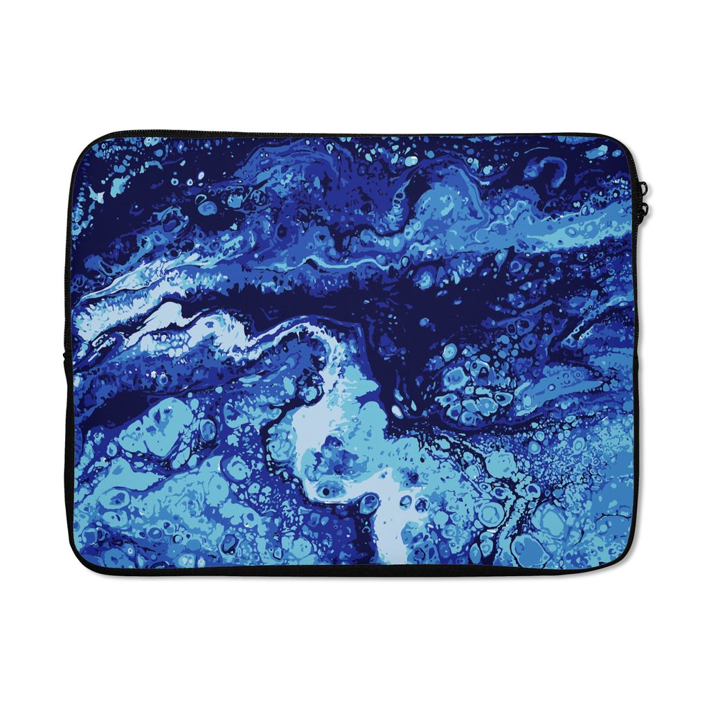 MuchoWow Laptop Hülle 17 Zoll Laptoptasche Marmor - Blau - Aquarell - Zipper - Schutzabdeckung
