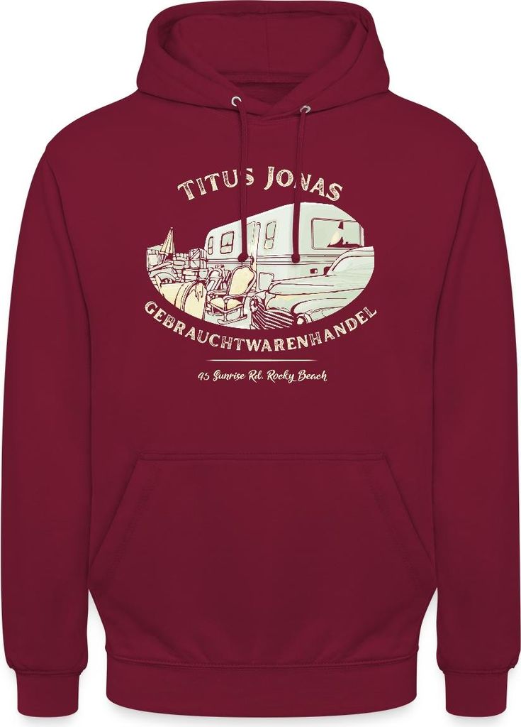 Spreadshirt Die Drei Fragezeichen Titus Jonas warenhandel Uni Hoodie, S, Bordeaux
