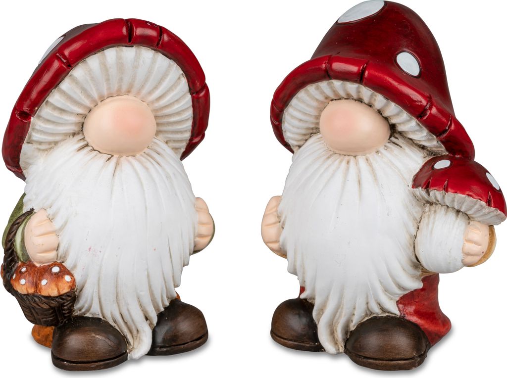 2er Set Dekofiguren Zwerge mit Pilzhut H. 23cm weiß rot Produktbild 