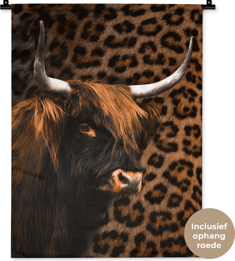 MuchoWow Wandteppich Wandbehang Schottisches Hochlandrind - Pantherdruck - Fell 60x80 cm Tapisserie Dekoration Wandtuch - Decke - Wandtücher - W...