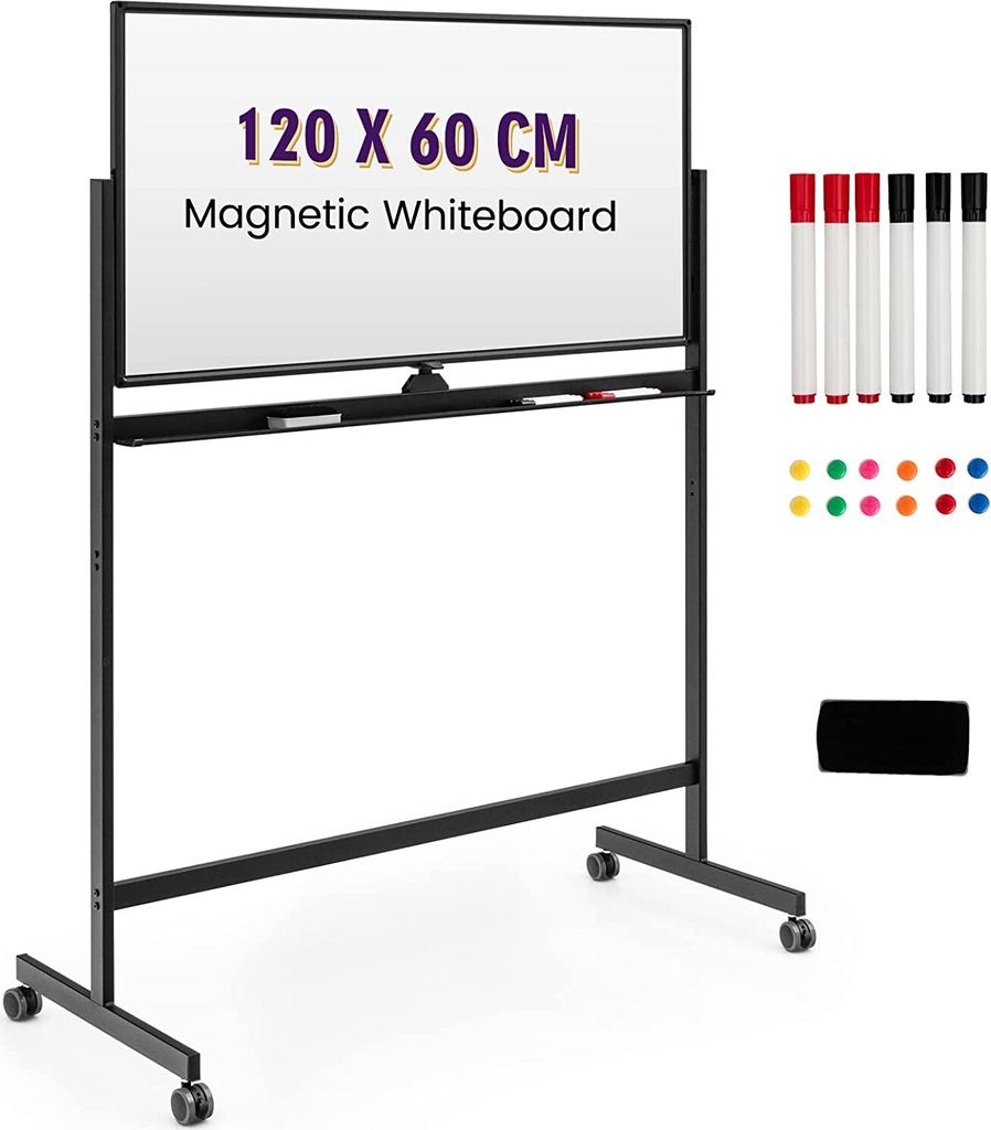 120 x 60 cm, dwustronna tablica magnetyczna na kółkach, z Zdjęcie produktu 