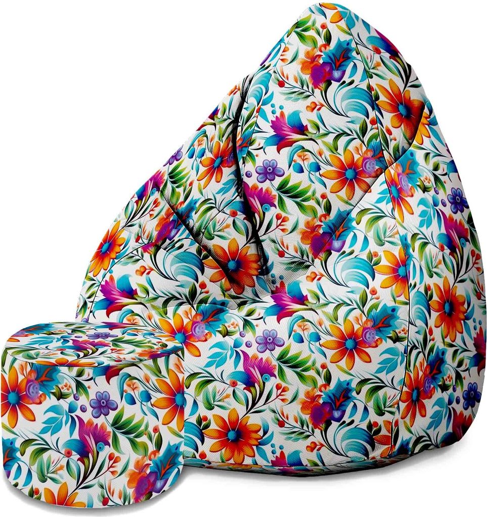 Dreamroots Bean Bag 80x80x120cm Sitzsack mit Lehne und Hocker und Bezug Sitzkissen Boden Chill Sack Sitzsack mit Füllung Sitzsack Colorful Flora