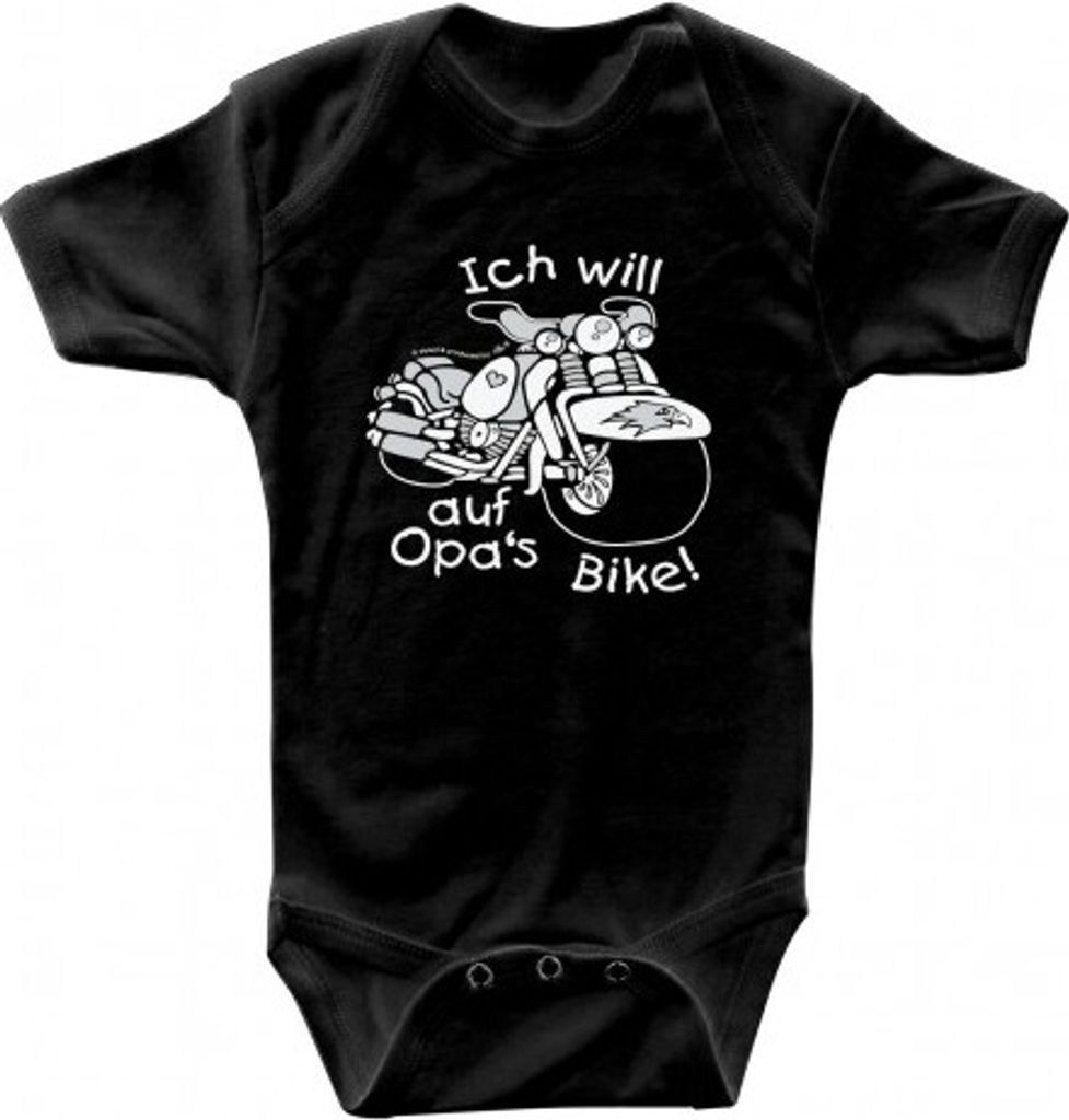Babystrampler mit Print – Ich will auf Opa ́s Bike – 08360 schwarz - 0-24 Monate Größe - 18-24 Monate
