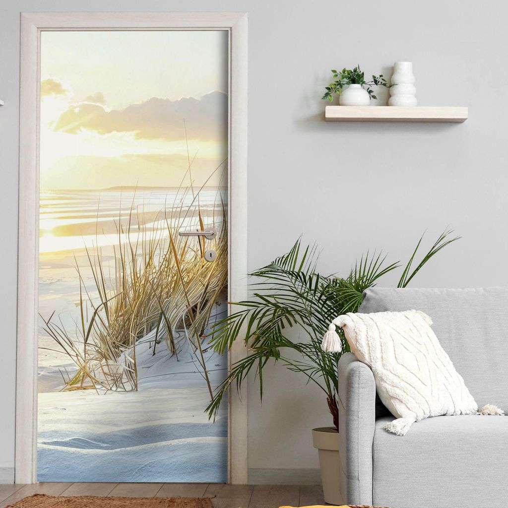 Türtapete selbstklebend | 200 x 90 cm Meer, Nordsee, Strand, Dünen | Tür Aufkleber Poster Türfolie | Einteilig | Wasserfest 3D Türaufkleber Kl...