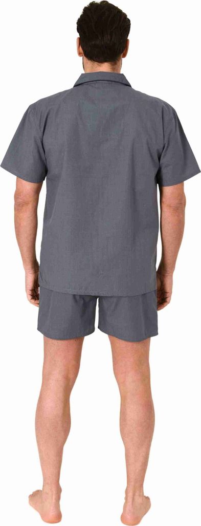 Herren kurzarm Schlafanzug Shorty Pyjama gewebt zum Knöpfen in eleganter Optik ; grau , 58