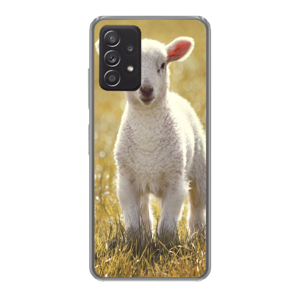 MuchoWow Handyhülle Schutzhülle Hülle für Samsung Galaxy A33 5G Lamm - Gras - Sonne Silikon Softcase Handy Hülle - Kartenhalter
