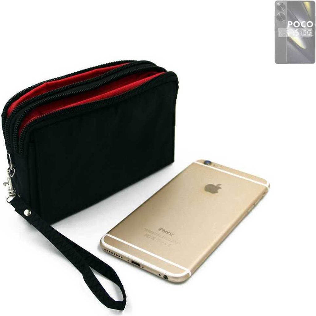 K-S-Trade Schutz Hülle Handy Hülle kompatibel mit POCO F6 Gürteltasche Travelbag Handytasche mit Zusatzfächern, schwarz