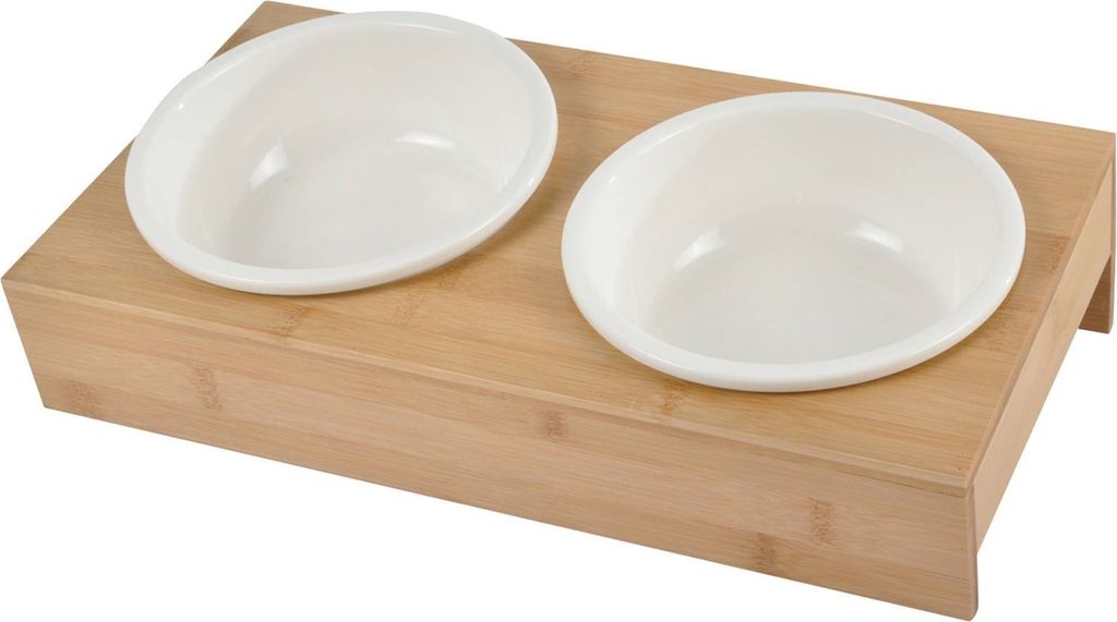 Hundenapf aus Keramik, Ø 16 cm, mit Bambus-Ständer