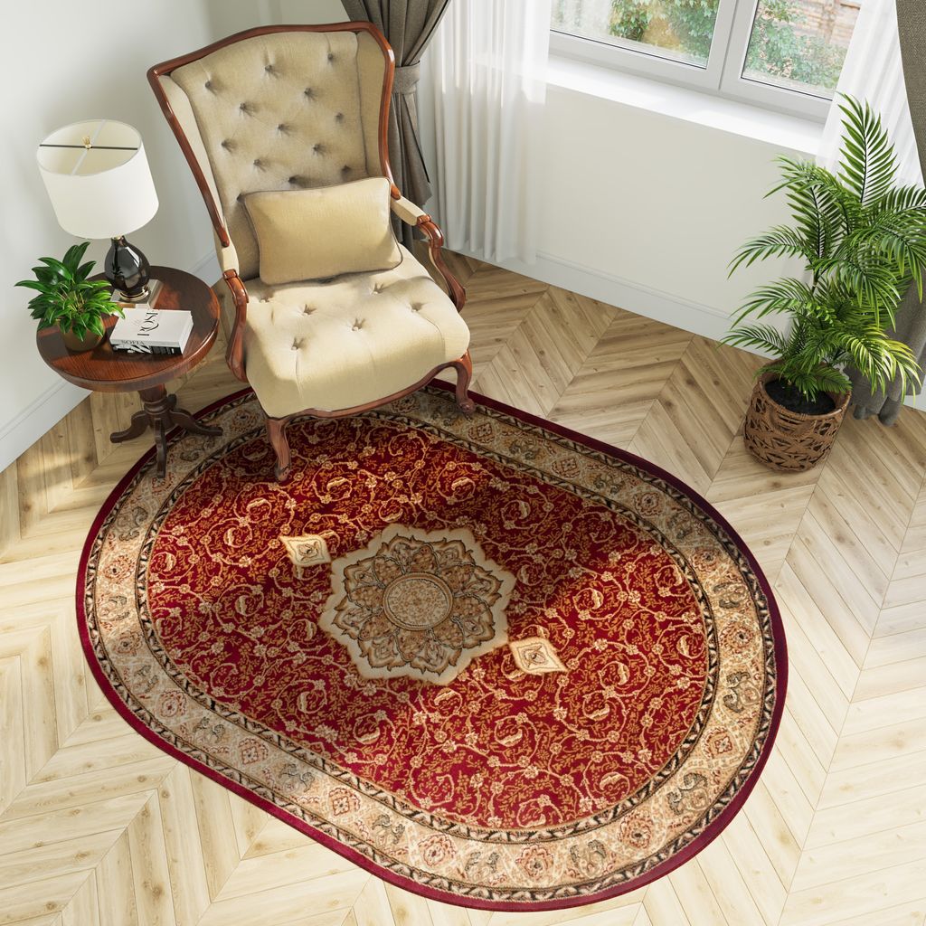 Teppich Oval Wohnzimmer Schlafzimmer Kurzflor Klassisch Produktbild 