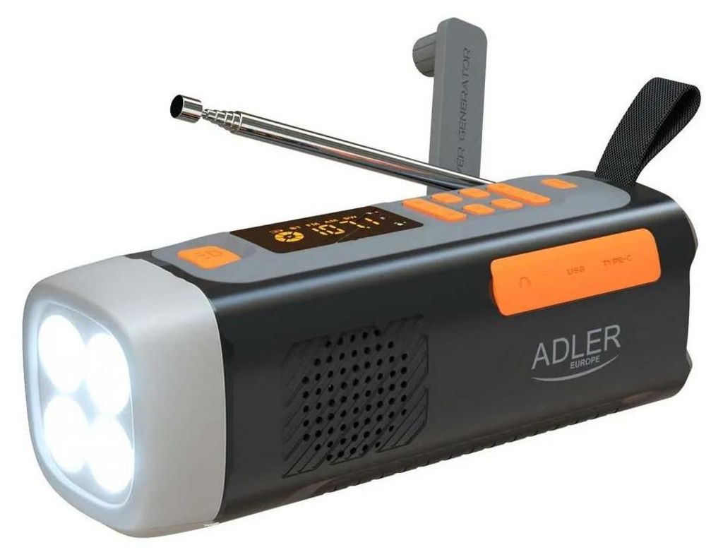 Notfall-Solarradio + Kurbel, LED-Taschenlampe 4 W, Powerbank 4500 mAh AD 1920