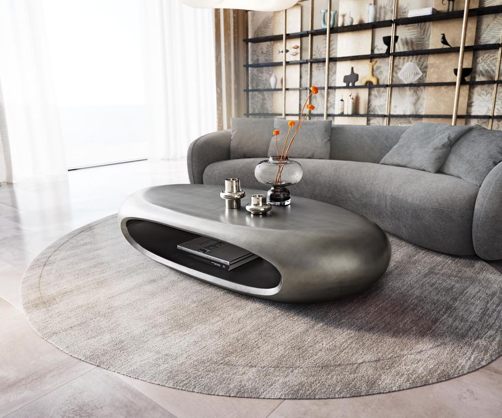 DELIFE Couchtisch Sinor 140x65 cm Metallic Silber Produktbild 