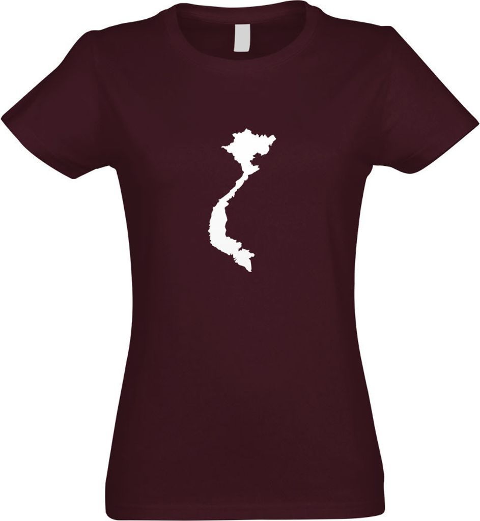 Kiwistar - T-Shirt tailliert - Damen - Burgund - Vietnam Umriss Kontur - mit Motiv Bedruckt - Funshirt Design - Sport - Freizeit - Damen - L