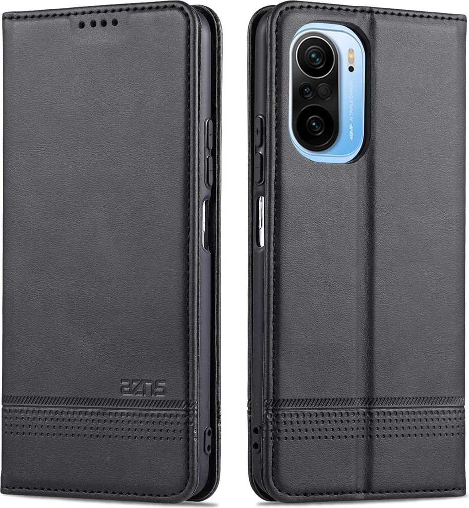 LaimTop LederHülle für Xiaomi Poco F3, Klapphüllen Brieftasche Magnetverschluss Ständer Schutzhülle für Xiaomi Poco F3 Schwarz