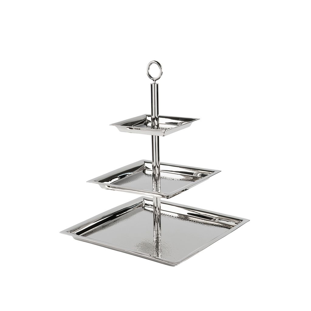 Fink NAGANO, 3er Etagere, Edelstahl , gehämmert, silberfarben, L. 34 cm, B. 34 cm, H. 44 cm 155138