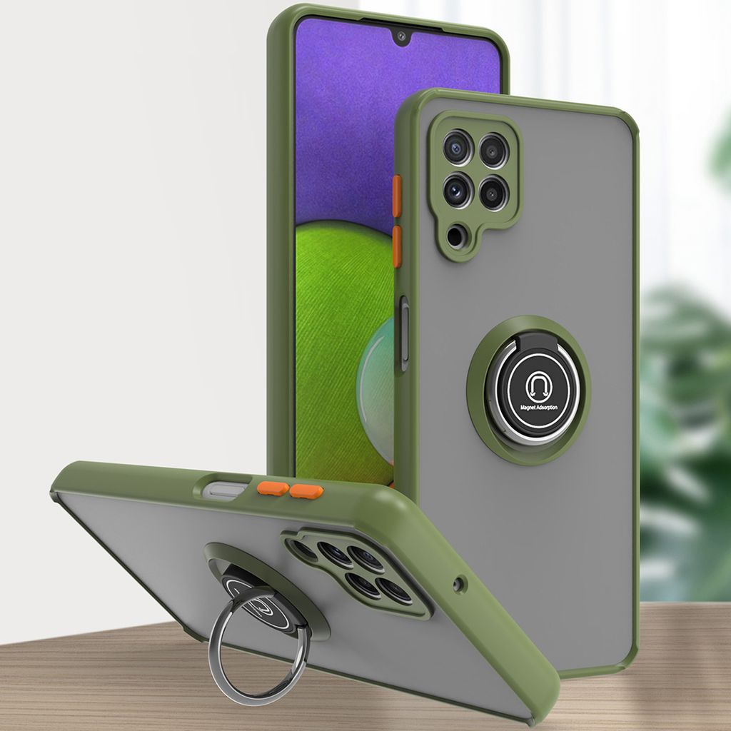 Samsung A22 4G Hülle, Ring Halter Ständer Matte Transluzent TPU Rahmen Stoßfest Schutzhülle für Samsung Galaxy A22 4G Grün