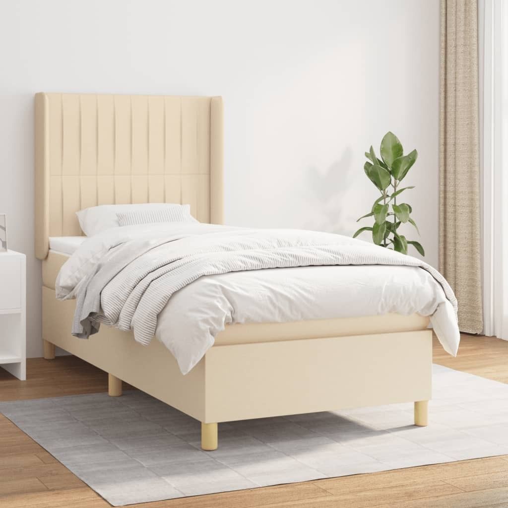 The Living Store Boxspringbett mit Matratze Creme 90x200 cm Stoff