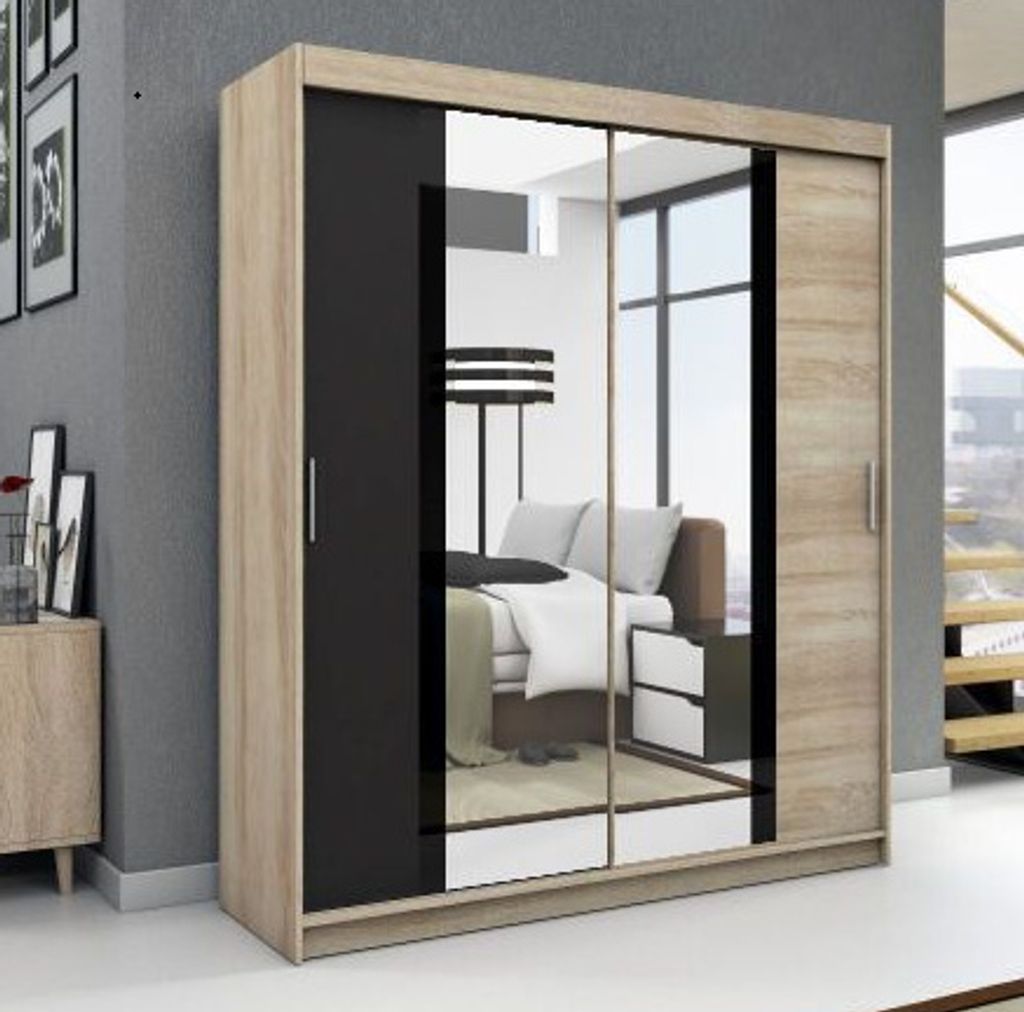 Schwebetürenschrank, 2-türig Schrank! Moderne Garderobe für Kleidung. Verschiedene Farben (Weiß, Schwarz, Somona) Kleiderschrank BRANI 120 cm