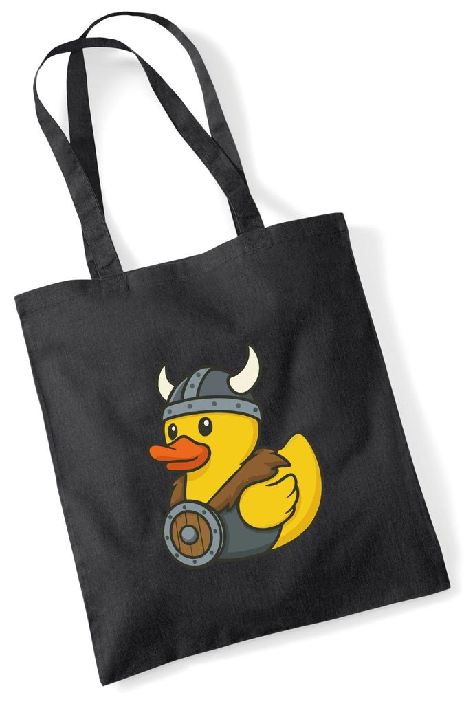 Huuraa Jutebeutel Quietscheente Wikinger Gummiente Viking 10 Liter Black Baumwolle Tasche Geschenkidee