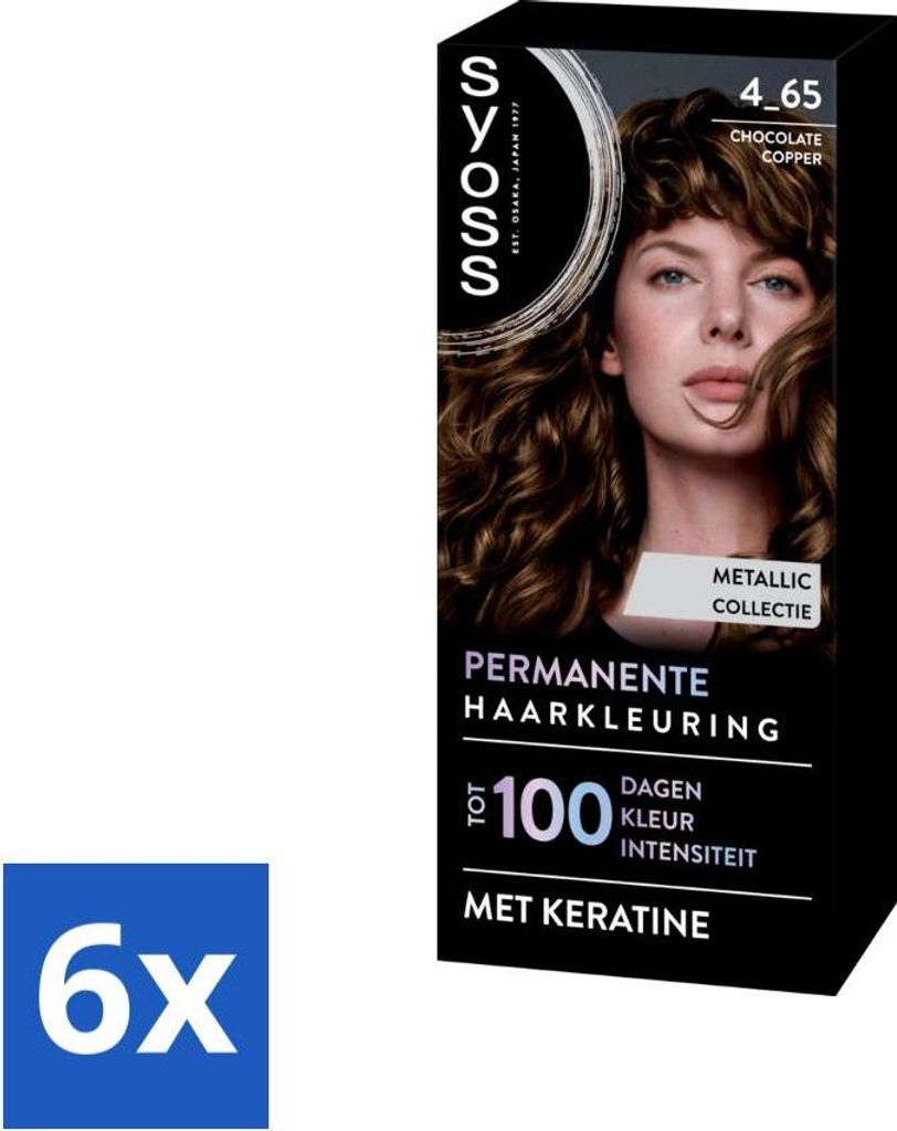 SYOSS – Permanente Coloration 4-65 – Haarfärbemittel – Permanente Haarfärbung – Schoko-Kupfer – Grauabdeckung - Vorteilspack - 6 Stücke