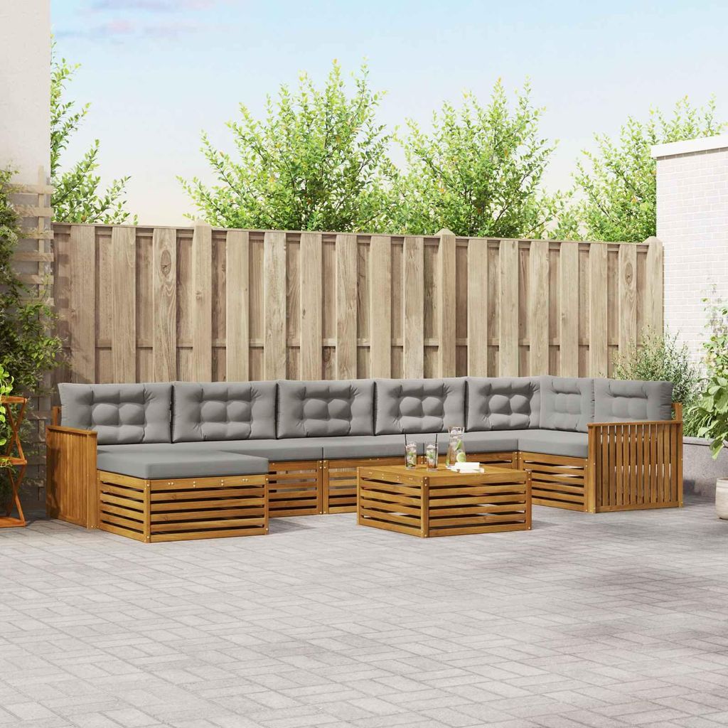 "SALE 2026"Sofagarnitur - CLORIS - Balkonmöbe/Sitzgruppe - 8 pcs - Moderne Design - Natürlich und Hellgrau Massivholz Akazie - Gartensofas NeuMö...