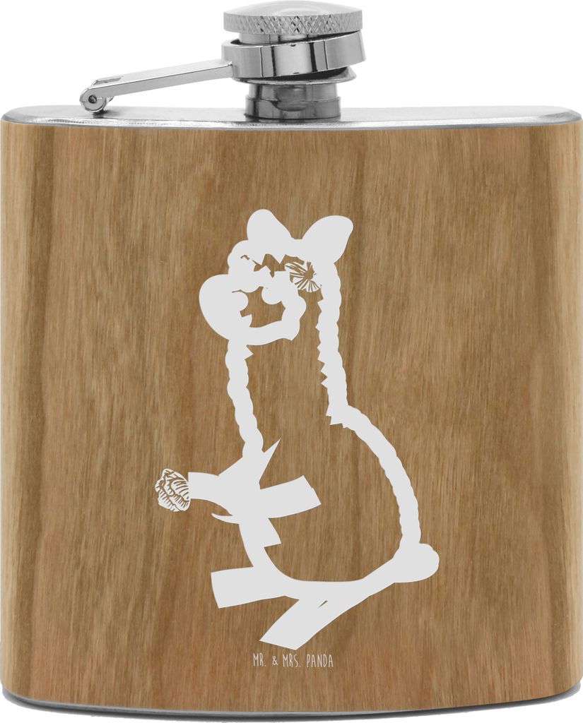 Mr. & Mrs. Panda Flachmann Alpaka Blume - Transparent - Geschenk, feldflasche, edelstahl, Alkoholflasche, Spruch, Hip Flask, Aus, Lama, Lamas
