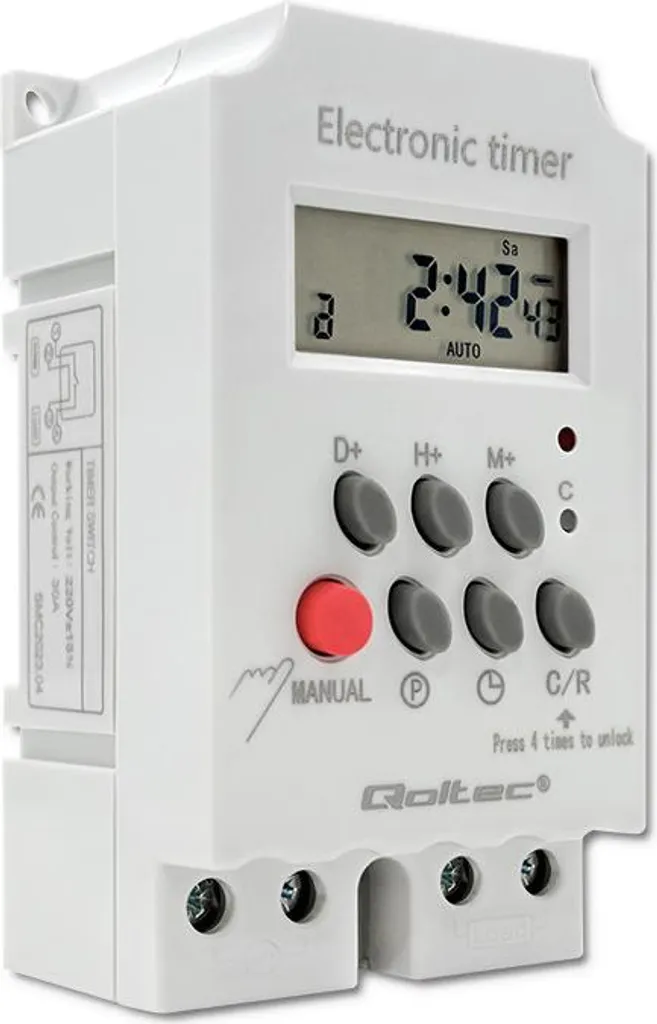 Programmatore Orario Digitale Qoltec 50629 per Guida DIN - LCD 230V - 15