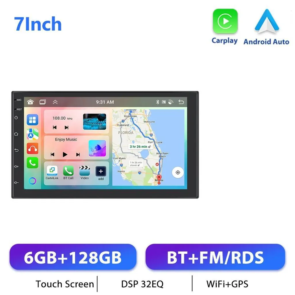Système Multimédia Android 2-DIN avec CarPlay et Écran Tactile Universel