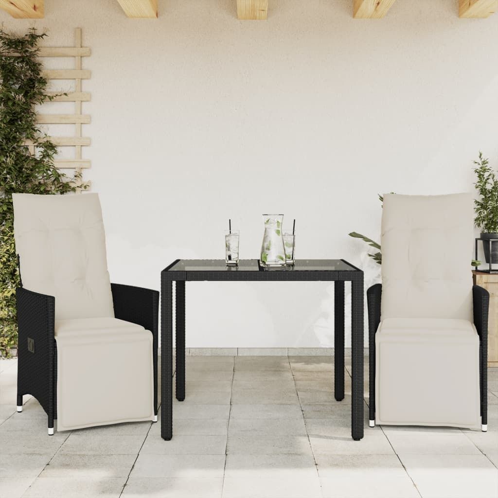 Best Möbel Gartenmöbel Set Balkonmöbel-Set 3-tlg. Bistro-Set mit Kissen Schwarz Poly Rattan - Gartenmöbelgarnituren CL3114365 2parcel