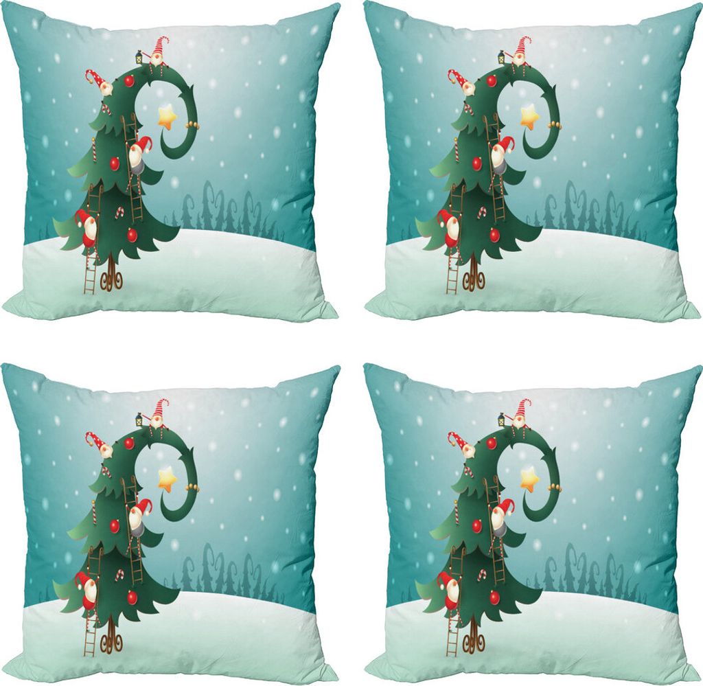 ABAKUHAUS Nordpol Kissenbezug Set (4 Stück), Weihnachten und Gnome, Moderner Doppelseitiger Digitaldruck, 40 cm x 40 cm, Mehrfarbig