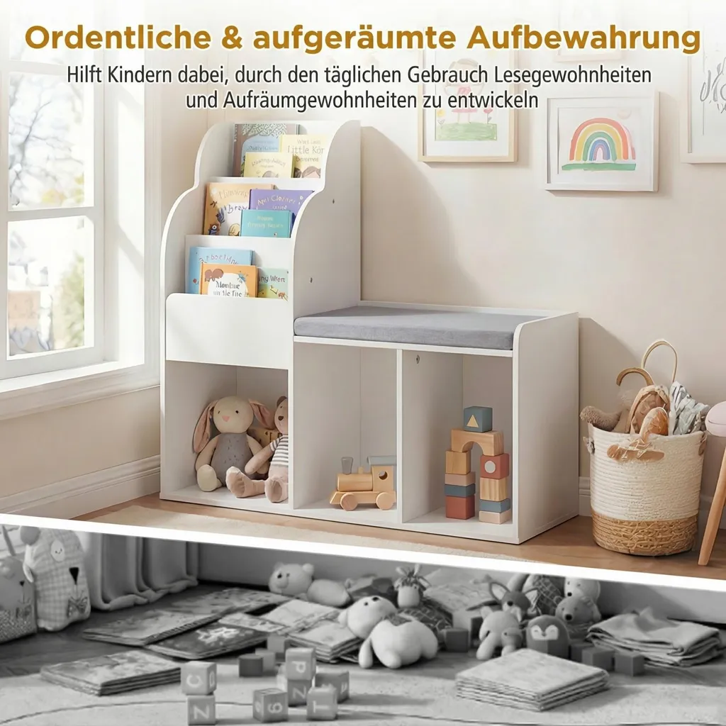 Meuble de Rangement Jouets et Bibliothèque Enfant avec Assise Intégrée - 7