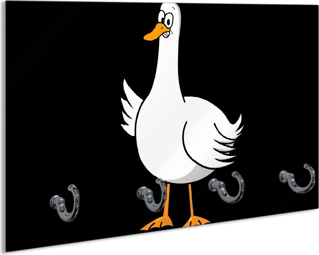 Wallario Handtuchhalter aus Glas, Motiv: Comic-Gans, 30 x 20 cm mit 4 Haken