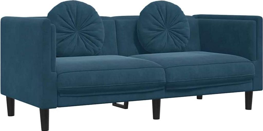 vidaXL Sofa mit Kissen 2-Sitzer Blau Samt