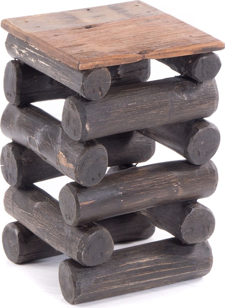 HOCKER "BLOCK 38" | 30x30x39cm (BxTxH), Altholz Teak | Sitzhocker | Farbe: 04 schwarz-natur