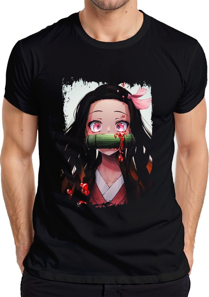 Nezuko Kamado Demon Slayer Anime Manga Bambus Blut Kawaii Cosplay Herren T-Shirt, Schwarz, M