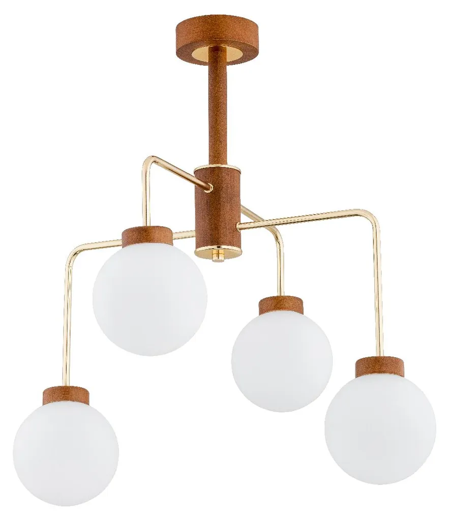Grande suspension pour table à manger CHOKO bois blanc doré 4 lampes E14