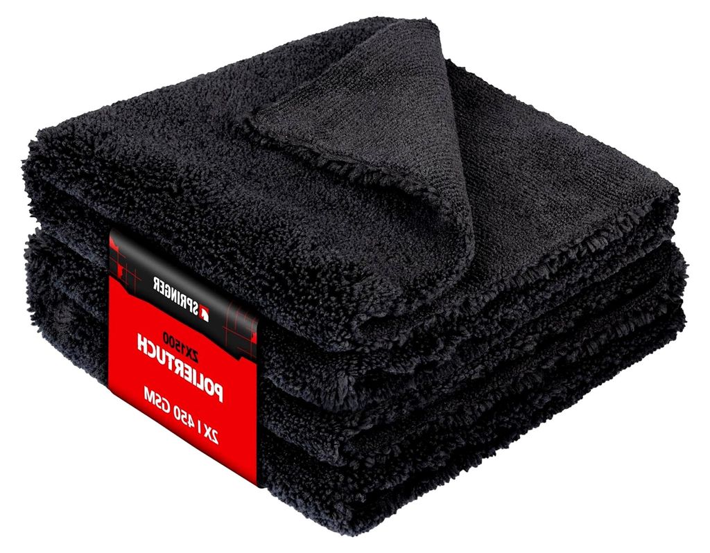 2 x Mikrofasertuch Duo 40 x 40 cm - 2 in 1 Autopflege-Tuch 450GSM - Zum Polieren und Trocknen - Auto Poliertuch ohne Kanten und Nähte - Reinigungs...