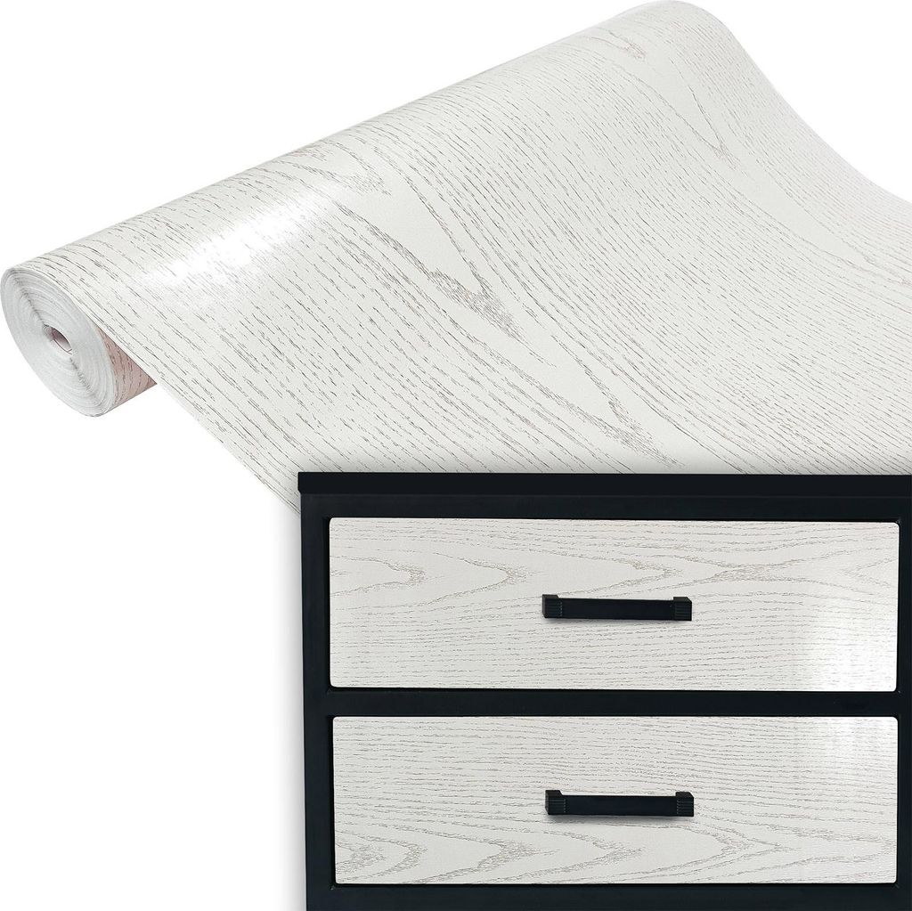 Klebefolie Möbel 45x100 cm - Perlweiß - Möbelfolie Holzoptik selbstklebend - PVC Folie für kreative Raumgestaltung - Selbstklebende Folie ideal...