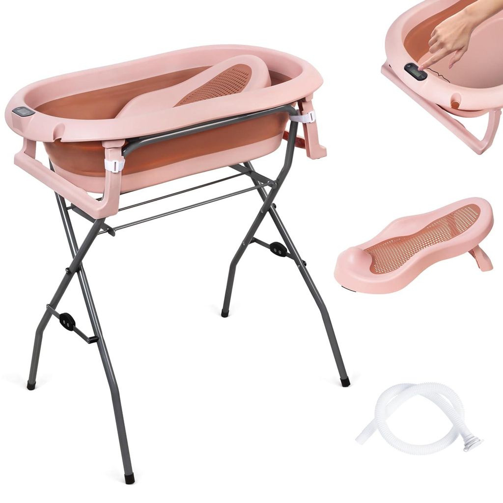 moovkee Babybadewanne mit Gestell 80cm Dunkel Rosa Faltbar Produktbild 