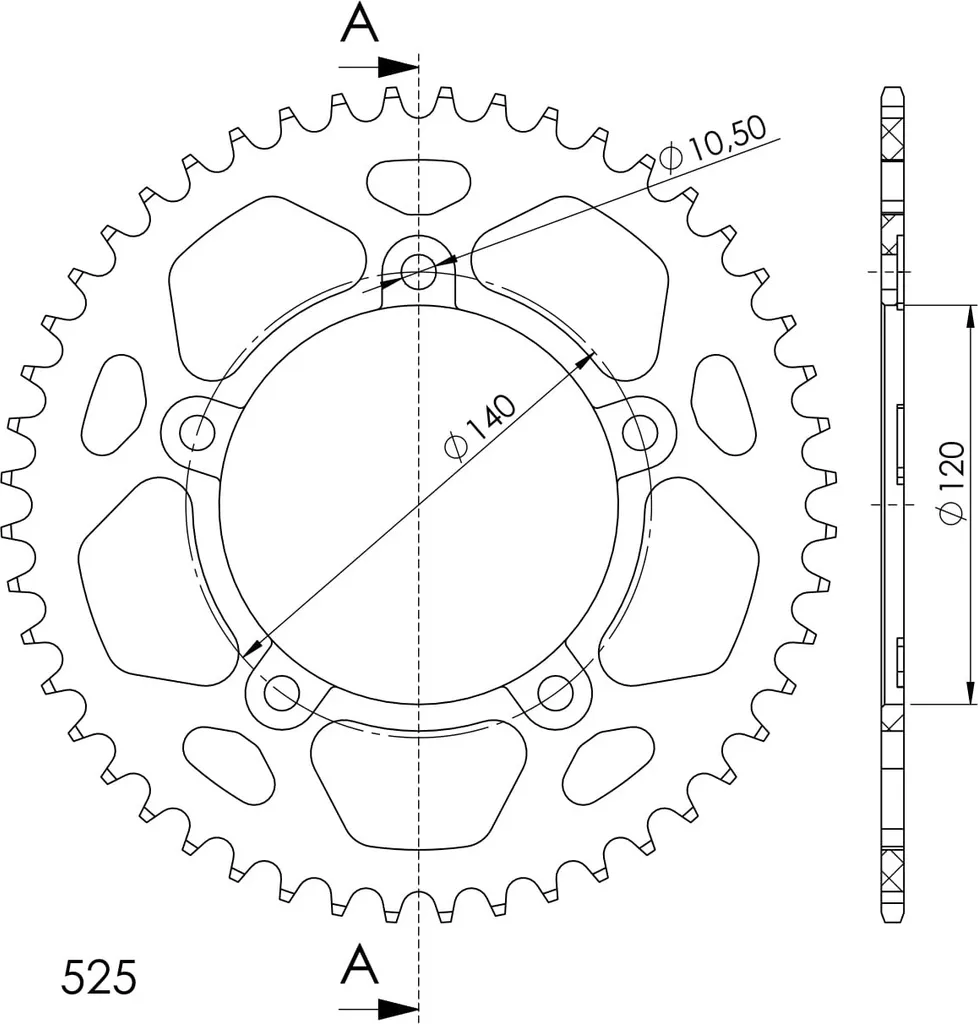 Couronne Moto 525 - 47 Dents pour Améliorer l'Accélération et le Poids